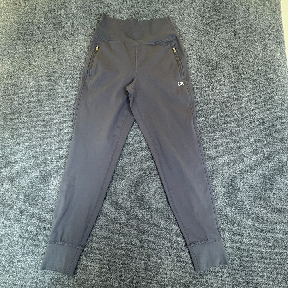 Calvin Klein Performance Track Pants Womens 23x27 Gray Logo Stretch Tapered Leg
